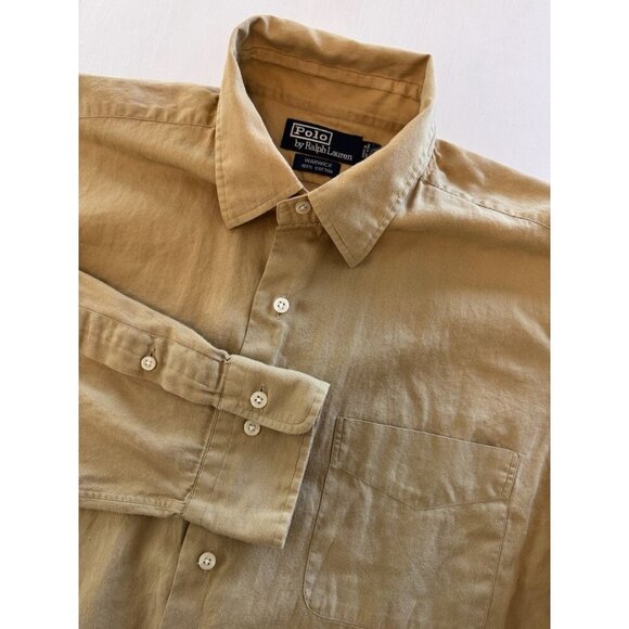 Polo Ralph Lauren Other - Vintage Polo Ralph Lauren Shirt Mens L 16.5 32/33 Tan 100% Cotton Warwick LS BD